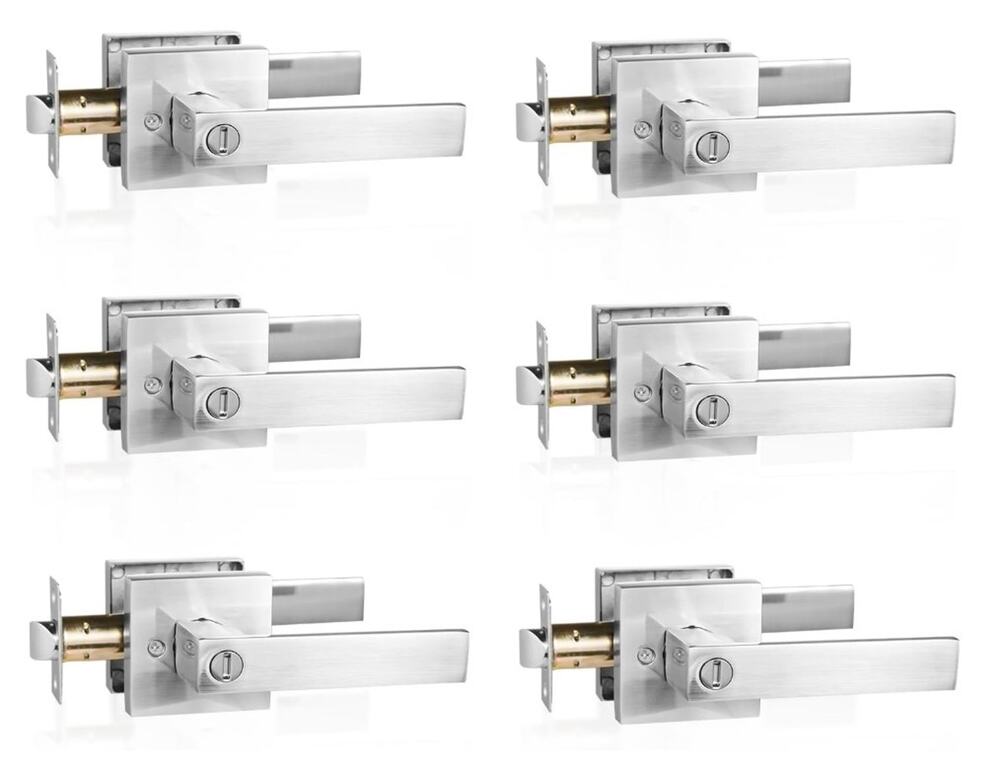 HARDHAWK 6-Pack Privacy Door Lever Handles Square Brushed Nickel Open Box